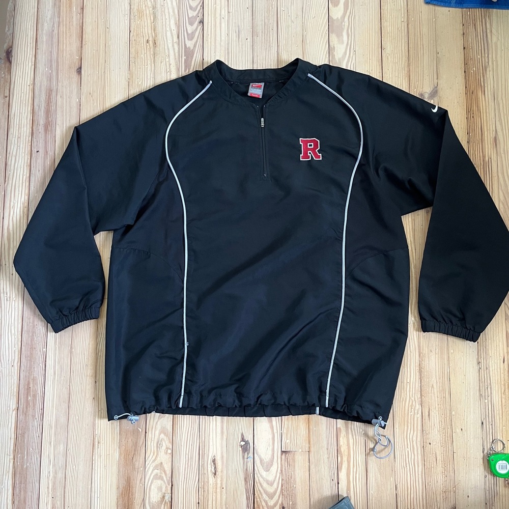 Nike Windbreaker Rutgers Scarlet Knights Mens XXL Black Quarter Zip Pullover VTG